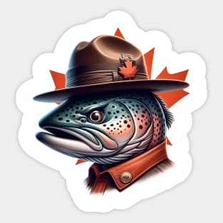 Canadian Mountie Salmon Illustration Sticker